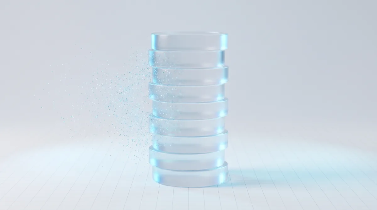Glass database cylinder shedding particles into the air